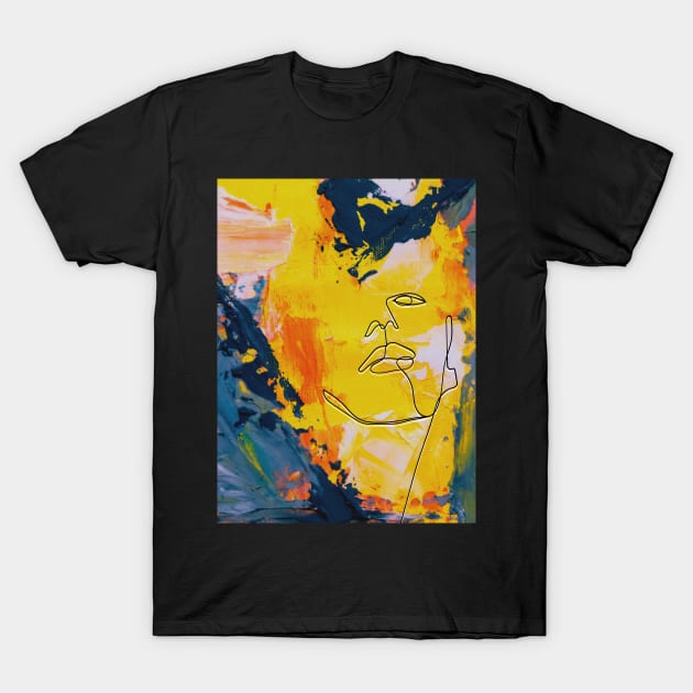 Person in colorful abstract art T-Shirt by Maroua